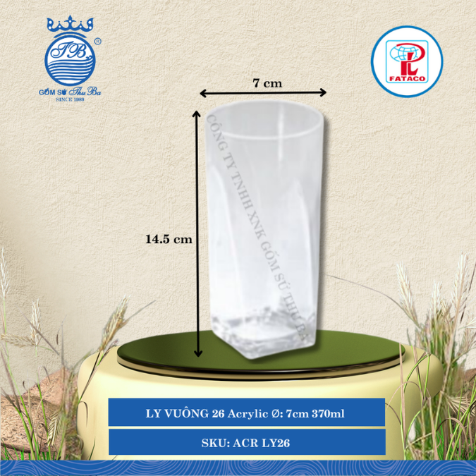 LY VUÔNG 26 Acrylic Trắng Ø: 7cm 370ml Cao: 14.5cm Fataco Nhựa ACR LY26