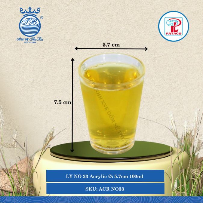 LY NO 33 Acrylic Trắng Ø: 5.7cm 100ml Cao: 7.5cm Fataco Nhựa ACR NO33