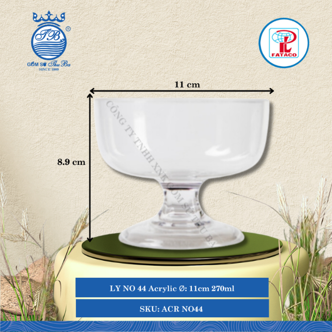 LY NO 44 Acrylic Trắng Ø: 11cm 270ml Cao: 8.9cm Fataco Nhựa ACR NO44