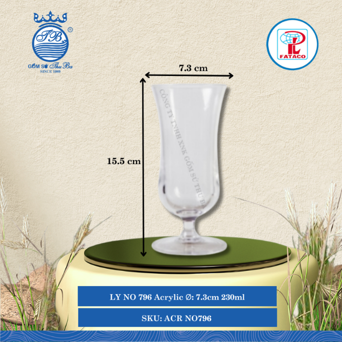 LY NO 796 Acrylic Trắng Ø: 7.3cm 230ml Cao: 15.5cm Fataco Nhựa ACR NO796