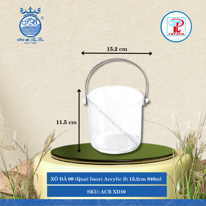 Xô Đựng Đá XĐ 10, XĐ 11, XĐ 12 Quai Inox Acrylic (Nhiều Size) Fataco Nhựa