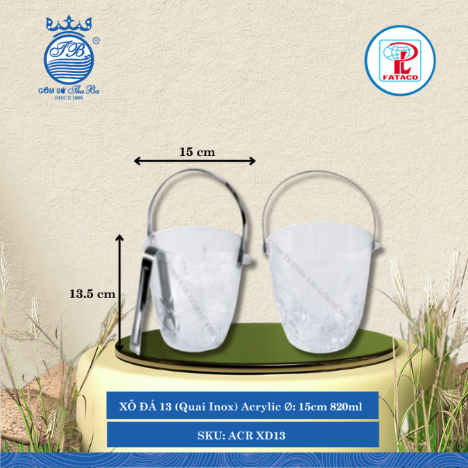 Xô Đựng Đá XĐ 13, XĐ 14, XĐ 15 Quai Inox Acrylic (Nhiều Size) Fataco Nhựa