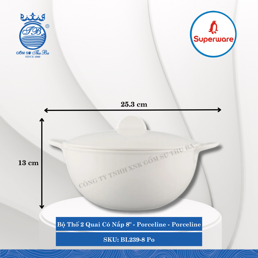 Bộ Thố 2 Quai Có Nắp Porceline Porceline (Nhiều Size) Superware Nhựa