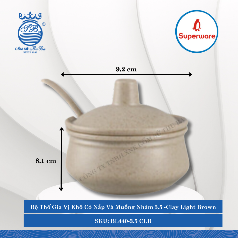 Bộ Thố Gia Vị Khô Có Nắp Và Muỗng Nhám 3.5 J&K Nhám Clay Light Brown (Nâu Đất Nhạt) Ø: 9.2cm 225ml Cao: 8.1cm Superware Nhựa BL440-3.5 CLB