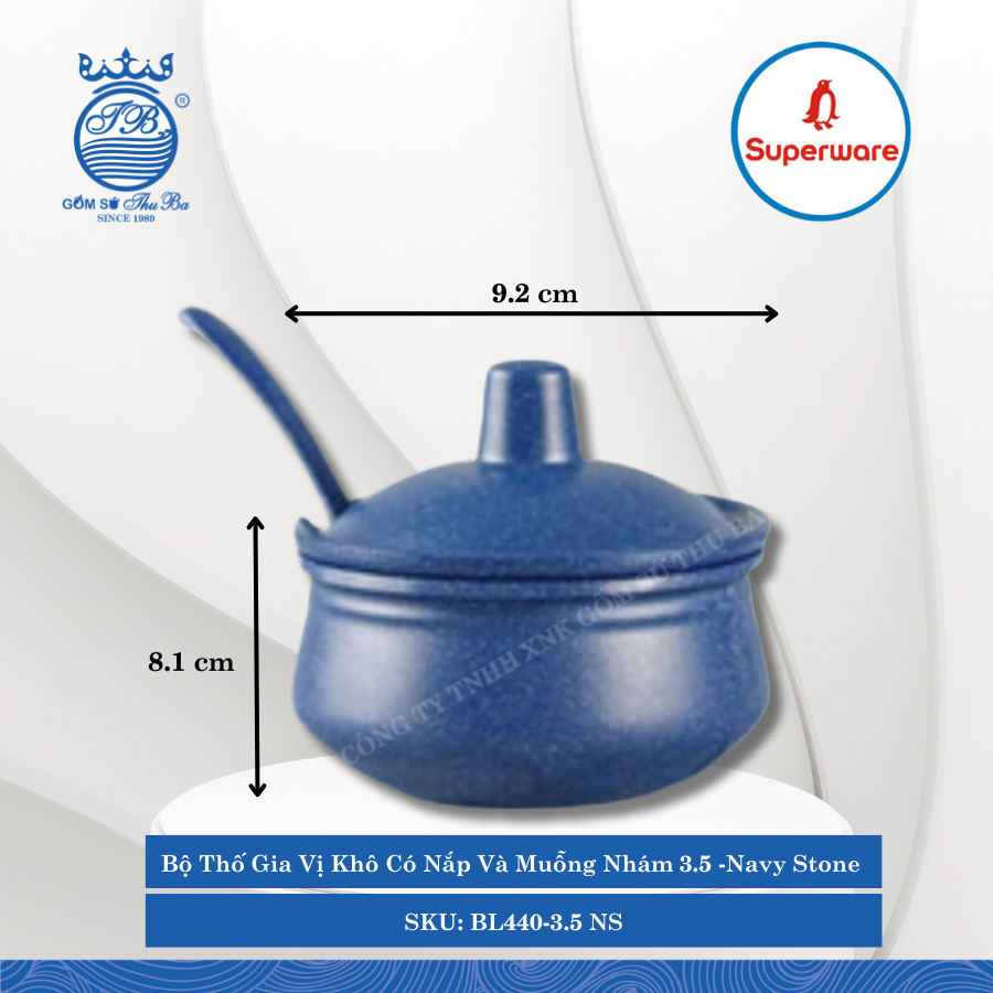 Bộ Thố Gia Vị Khô Có Nắp Và Muỗng Nhám 3.5 J&K Nhám Navy Stone (Xanh Biển Navy) Ø: 9.2cm 225ml Cao: 8.1cm Superware Nhựa BL440-3.5 NS