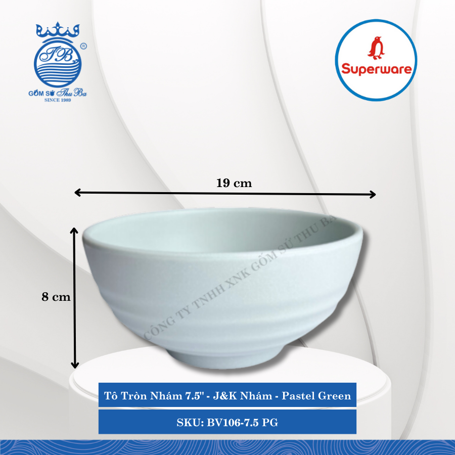 Tô Tròn Nhám J&K Nhám Pastel Green (Nhiều Size) Superware Nhựa