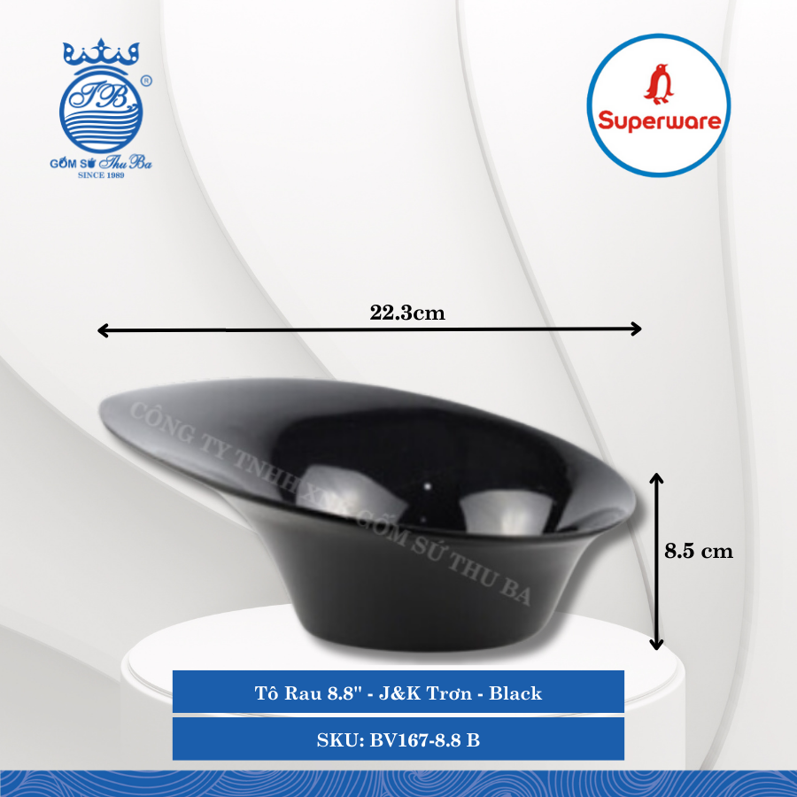 Tô Rau 8.8'' J&K Trơn Black (Đen) 410ml Dài: 22.3cm Rộng: 20cm Cao: 8.5cm Superware Nhựa BV167-8.8 B