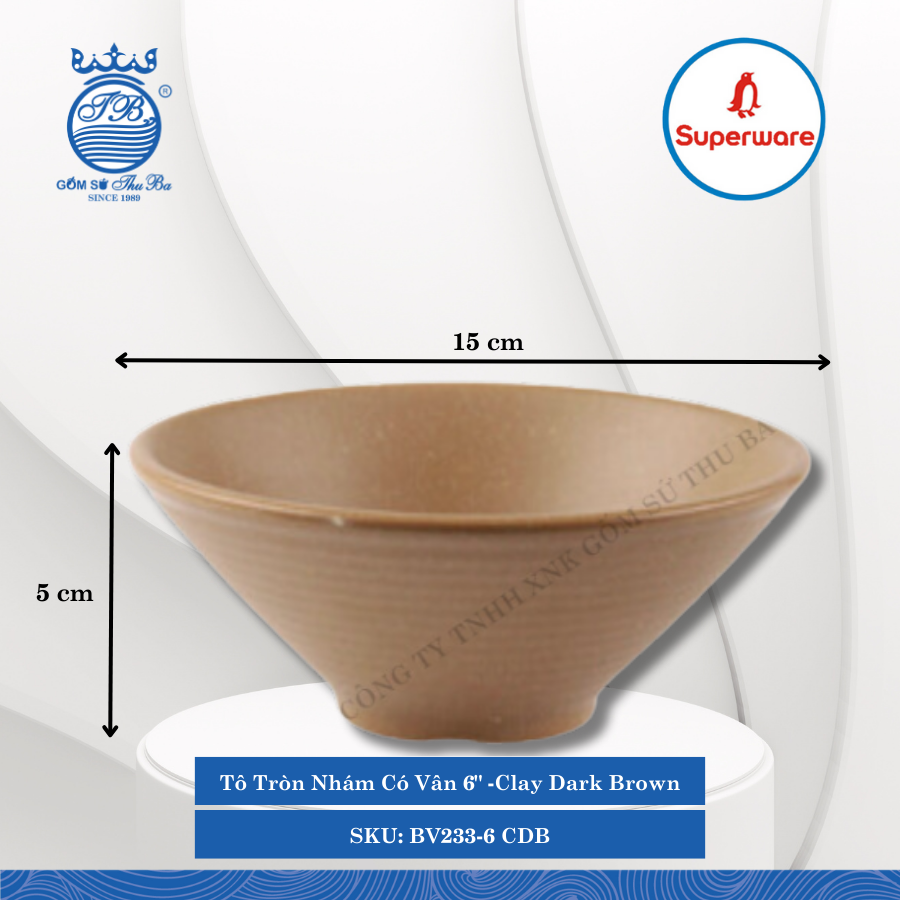 Tô Tròn Nhám Có Vân J&K Nhám Clay Dark Brown (Nhiều Size) Superware Nhựa