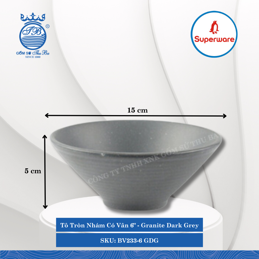 Tô Tròn Nhám Có Vân J&K Nhám Granite Dark Grey (Nhiều Size) Superware Nhựa