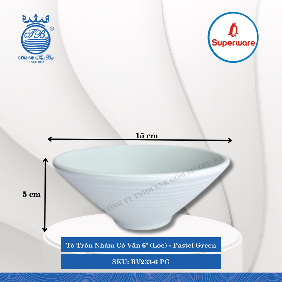 Tô Tròn Nhám Có Vân (Loe) J&K Nhám Pastel Green (Nhiều Size) Superware Nhựa