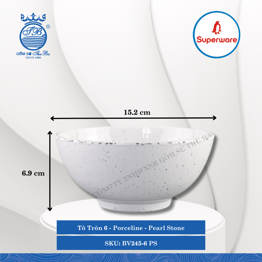 Tô Tròn Porceline Pearl Stone (Nhiều Size) Superware Nhựa