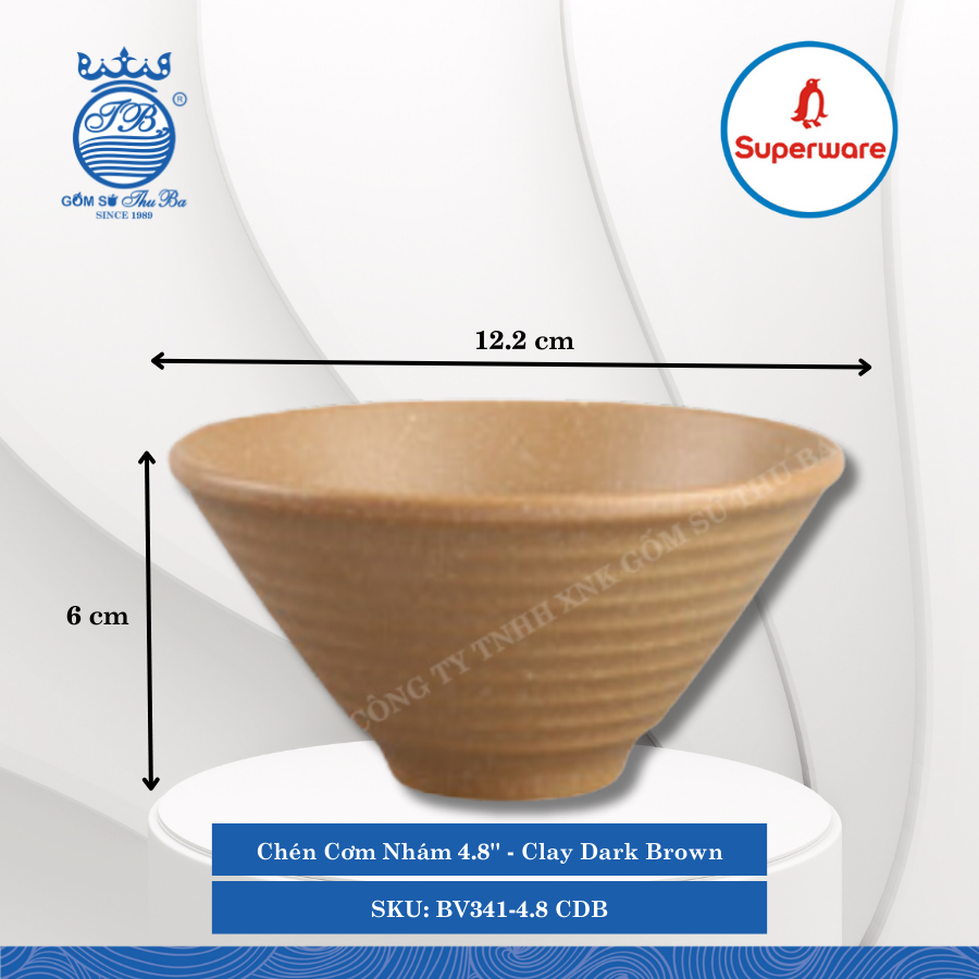 Chén Cơm Nhám 4.8'' J&K Nhám Clay Dark Brown (Nâu Đất Đậm) Ø: 12.2cm Cao: 6cm Superware Nhựa BV341-4.8 CDB