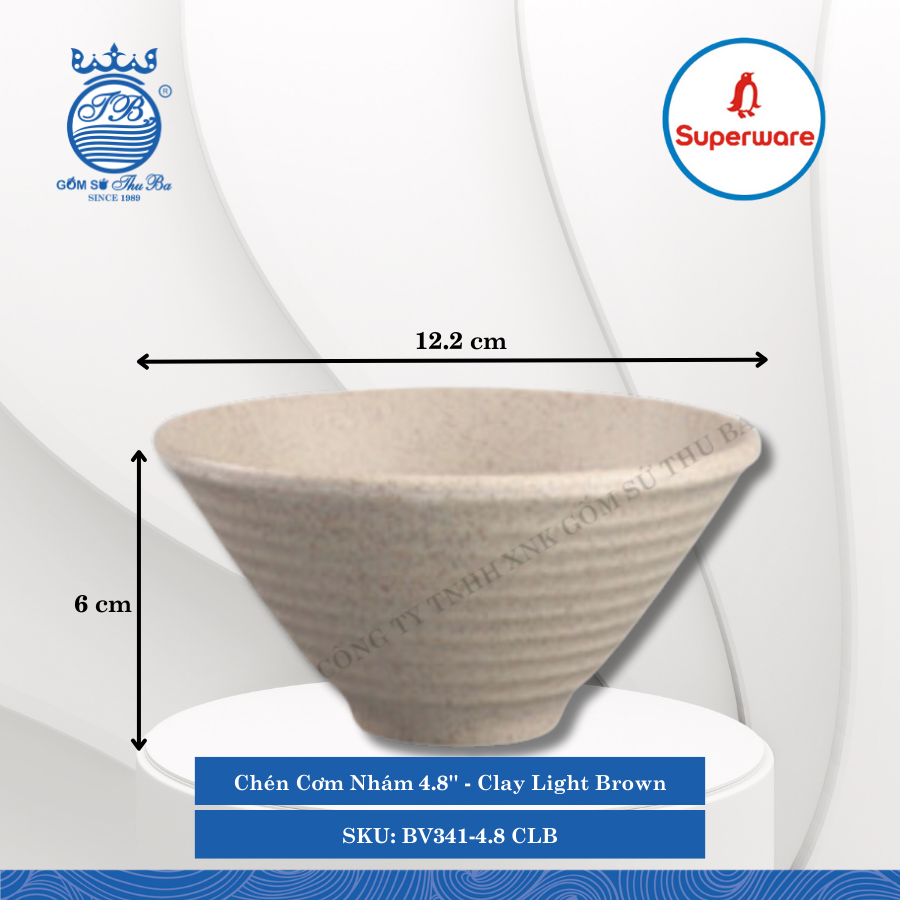 Chén Cơm Nhám 4.8'' J&K Nhám Clay Light Brown (Nâu Đất Nhạt) Ø: 12.2cm Cao: 6cm Superware Nhựa BV341-4.8 CLB