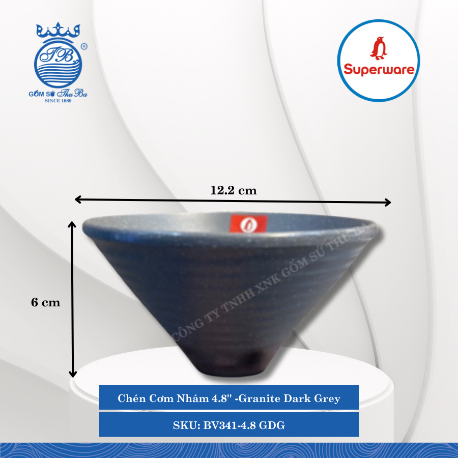 Chén Cơm Nhám 4.8'' J&K Nhám Granite Dark Grey (Xám Granite) Ø: 12.2cm Cao: 6cm Superware Nhựa BV341-4.8 GDG