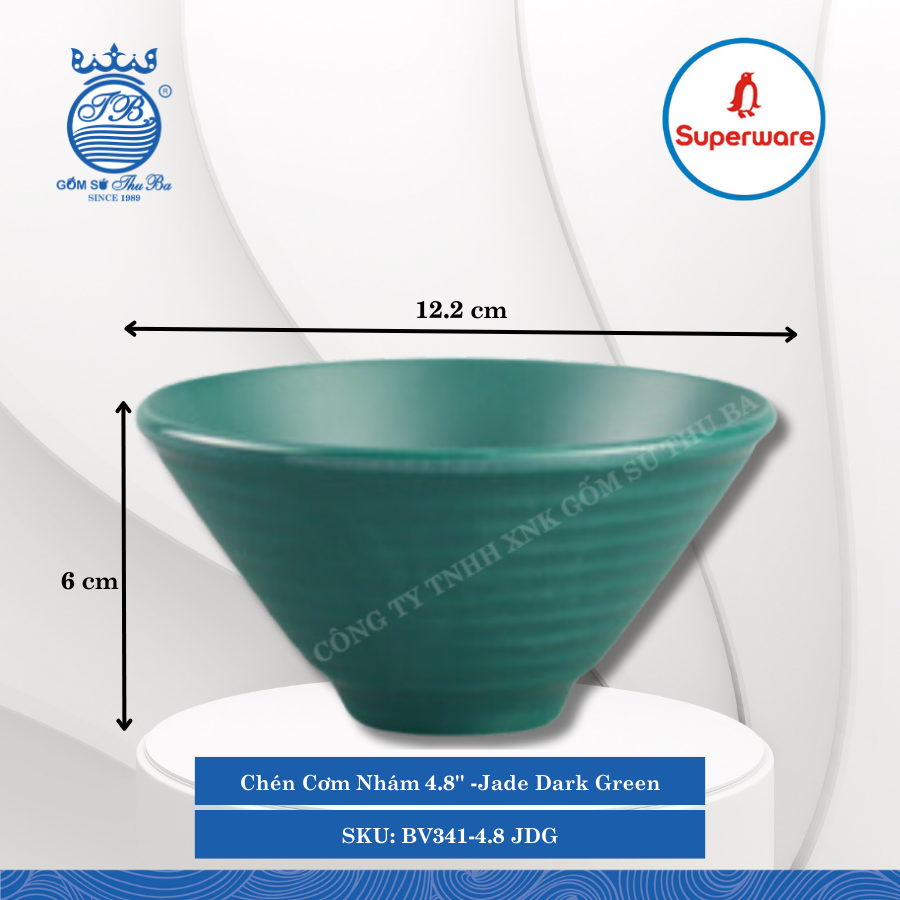 Chén Cơm Nhám 4.8'' J&K Nhám Jade Dark Green (Xanh Bích) Ø: 12.2cm Cao: 6cm Superware Nhựa BV341-4.8 JDG
