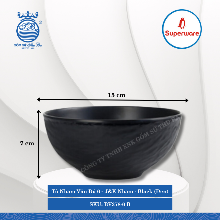 Tô Nhám Vân Đá J&K Nhám Black (Đen) (Nhiều Size) Superware Nhựa