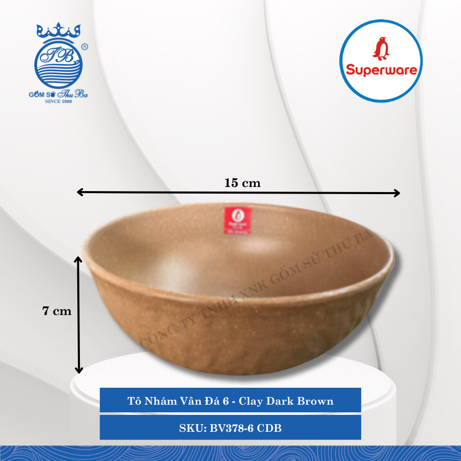 Tô Nhám Vân Đá J&K Nhám Clay Dark Brown (Nâu Đất Đậm) (Nhiều Size) Superware Nhựa