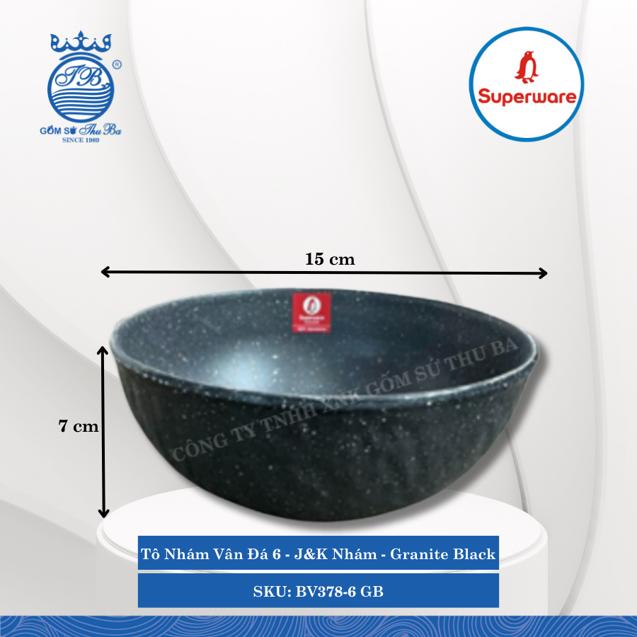 Tô Nhám Vân Đá J&K Nhám Granite Black (Đá Đen) (Nhiều Size) Superware Nhựa