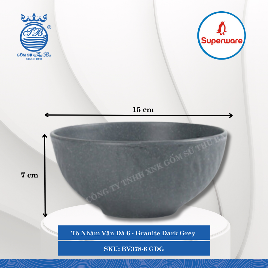 Tô Nhám Vân Đá J&K Nhám Granite Dark Grey (Xám Granite) (Nhiều Size) Superware Nhựa