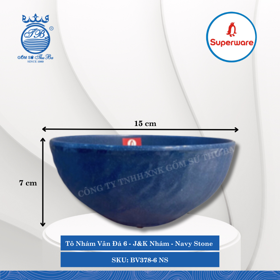 Tô Nhám Vân Đá J&K Nhám Navy Stone (Xanh Biển Navy) (Nhiều Size) Superware Nhựa