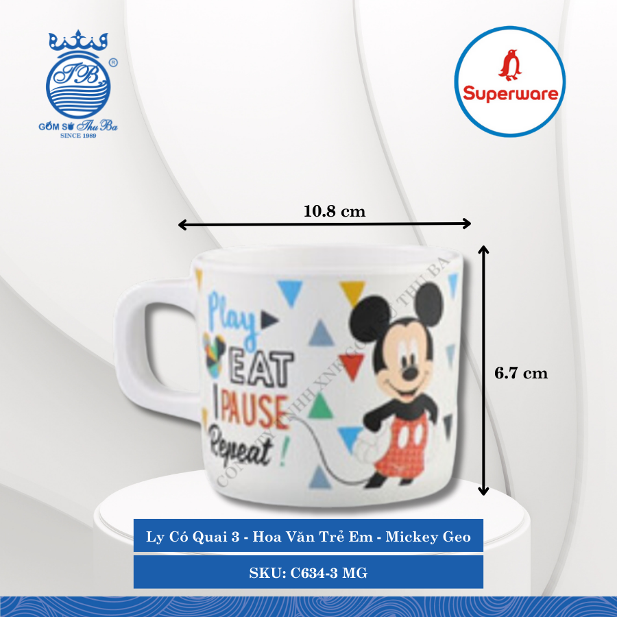 Ly Có Quai 3 Hoa Văn Trẻ Em Mickey Geo Ø: 10.8cm ØMiệng: 7.9cm 260ml Cao: 6.7cm Superware Nhựa C634-3 MG
