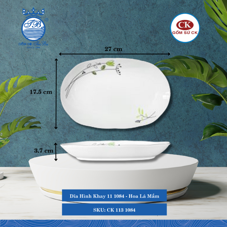 Dĩa Hình Khay L1 1084 Hoa Lá Mầm (Nhiều Size) CK Sứ