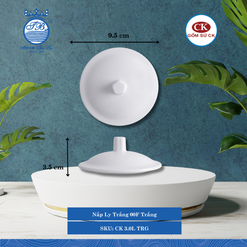 Nắp Ly Trắng Trắng 000F Ø: 9.5cm Cao: 3.5cm CK Sứ CK 3.0L TRG