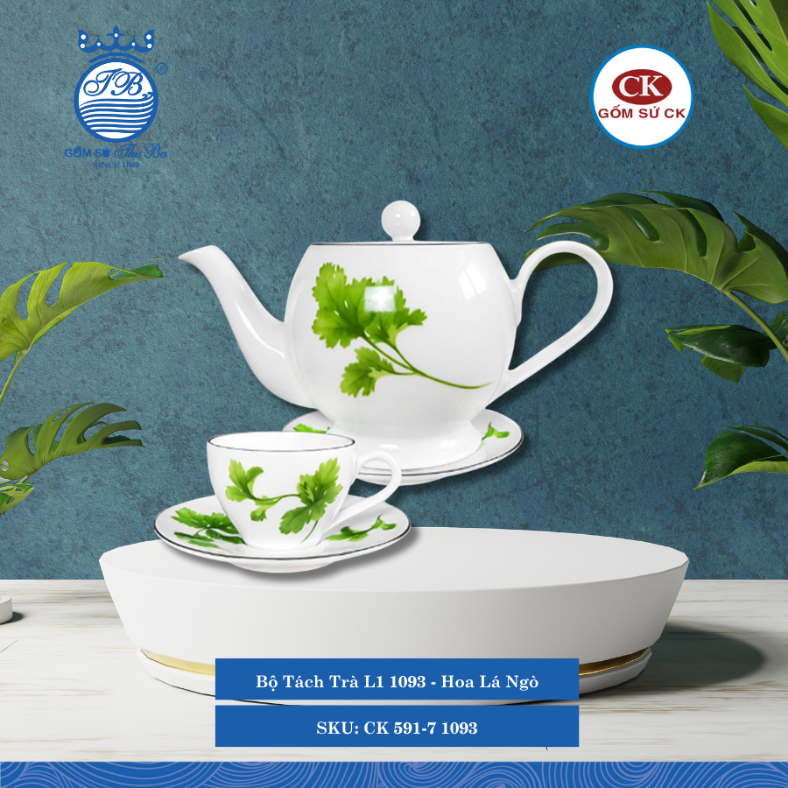Bộ Tách Trà Hoa Văn 1093 - Hoa Lá Ngò CK Sứ CK 591-7 1093