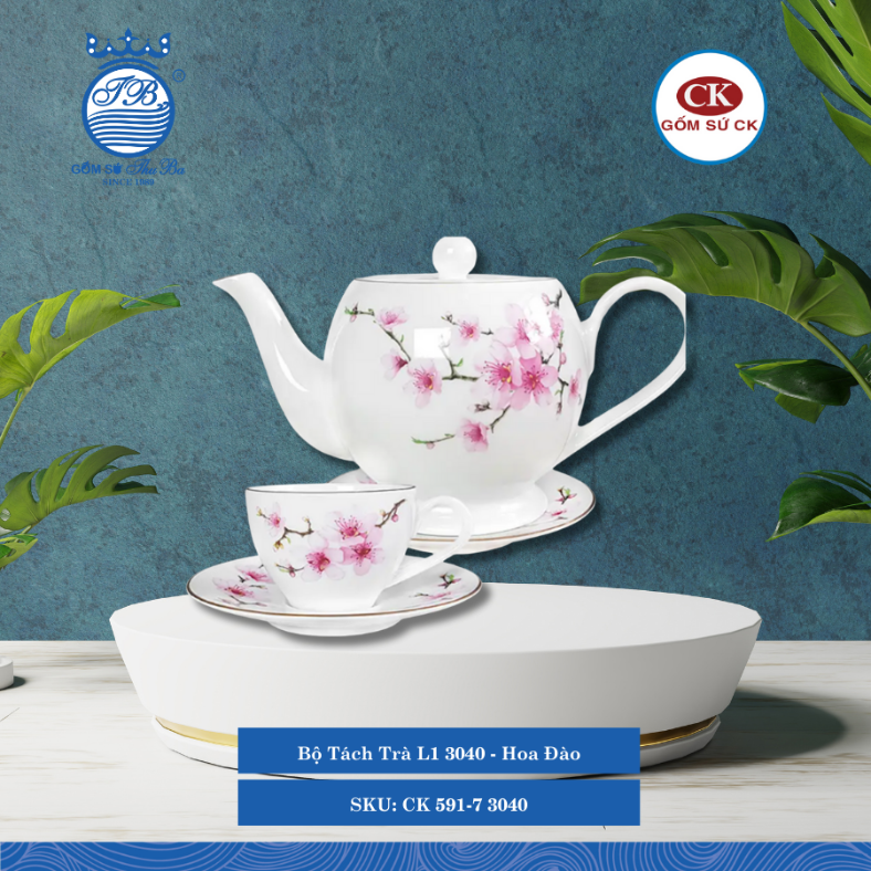 Bộ Tách Trà Hoa Văn 3040 - Hoa Đào CK Sứ CK 591-7 3040