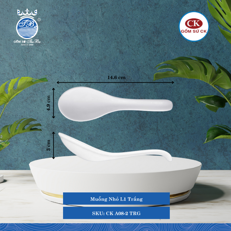 Muỗng Nhỏ Trắng TRG Dài: 14.6cm Rộng: 4.9cm Cao: 3cm CK Sứ CK A08-2 TRG