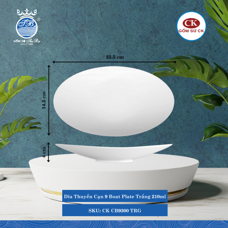 Dĩa Thuyền Cạn Trắng (Nhiều Size) CK Sứ