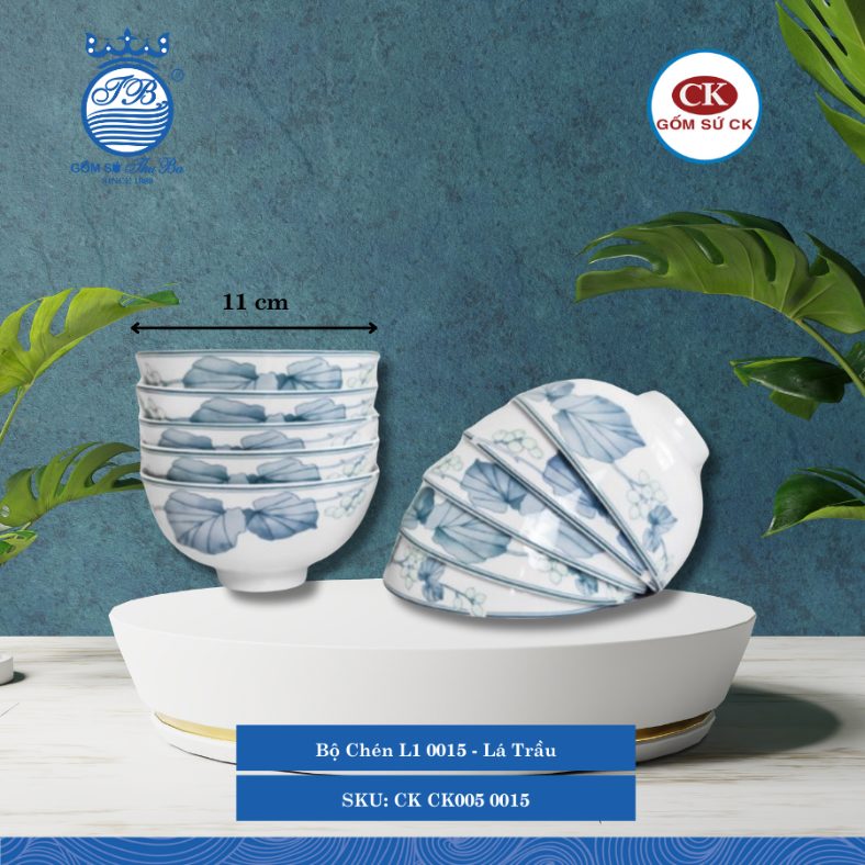 Bộ Chén Hoa Văn 0015 - Lá Trầu CK Sứ CK CK005 0015