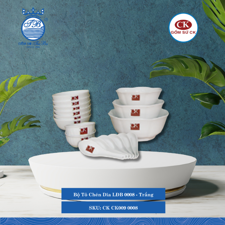 Bộ Tô Chén Dĩa LĐB 0008 - Trắng CK Sứ CK CK009 0008