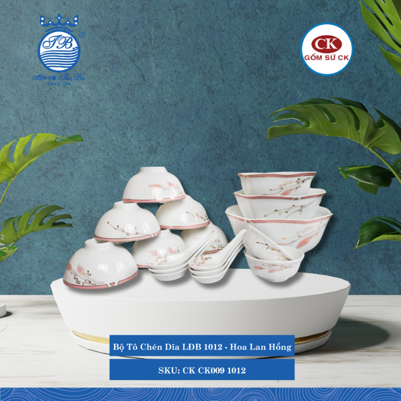 Bộ Tô Chén Dĩa LĐB 1012 - Hoa Lan Hồng CK Sứ CK CK009 1012
