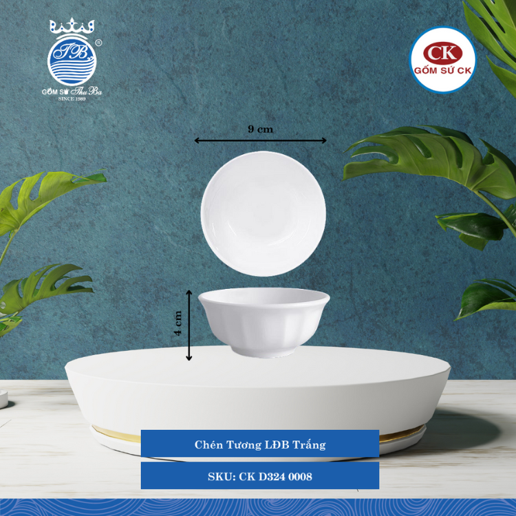 Chén Tương LĐB 0008 - Trắng Ø: 9cm 100ml Cao: 4cm CK Sứ CK D324 0008