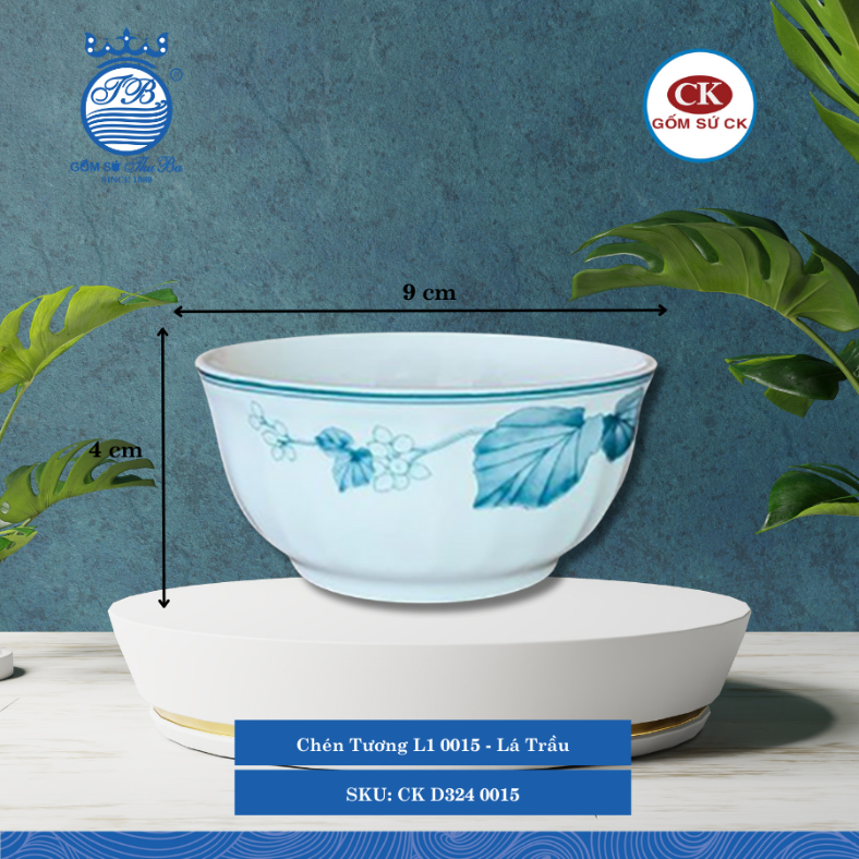 Chén Tương Hoa Văn 0015 - Lá Trầu Ø: 9cm 100ml Cao: 4cm CK Sứ CK D324 0015