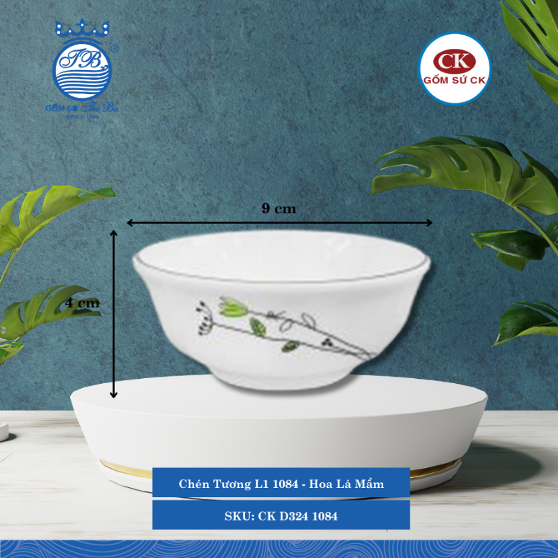 Chén Tương Hoa Văn 1084 - Hoa Lá Mầm Ø: 9cm 100ml Cao: 4cm CK Sứ CK D324 1084