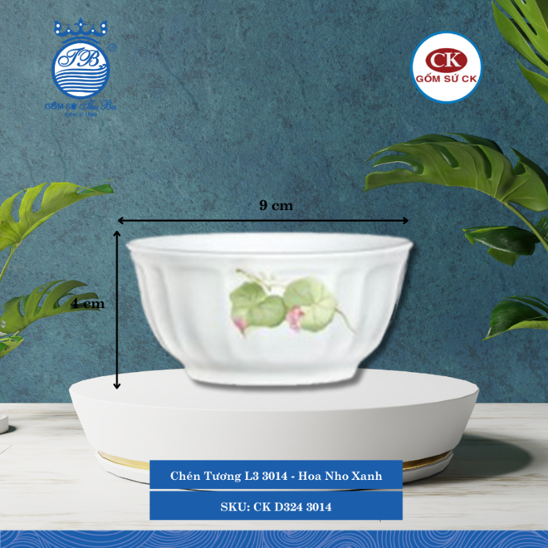 Chén Tương Hoa Văn 3014 - Hoa Nho Xanh Ø: 9cm 100ml Cao: 4cm CK Sứ CK D324 3014