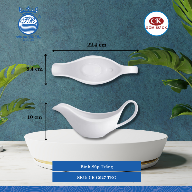 Bình Súp Trắng 000F 295ml Dài: 22.4cm Rộng: 8.4cm Cao: 10cm CK Sứ CK G027 TRG