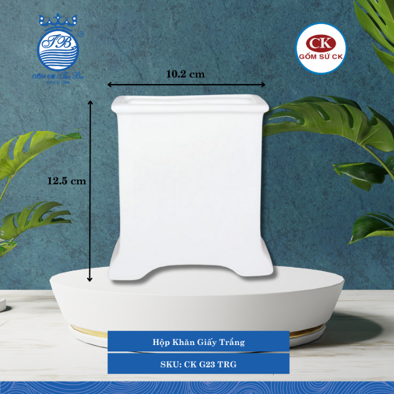 Hộp Khăn Giấy Trắng 000F Dài: 10.2cm Rộng: 4.9cm Cao: 12.5cm CK Sứ CK G23 TRG
