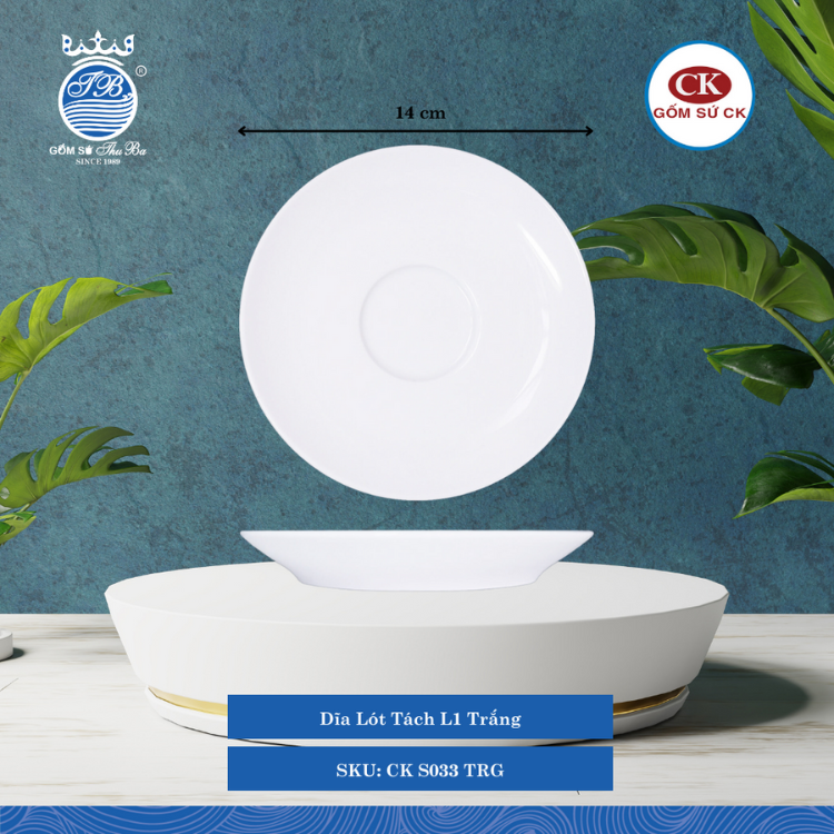 Dĩa Lót Tách Trắng TRG Ø: 14cm Cao: 1.8cm CK Sứ CK S033 TRG