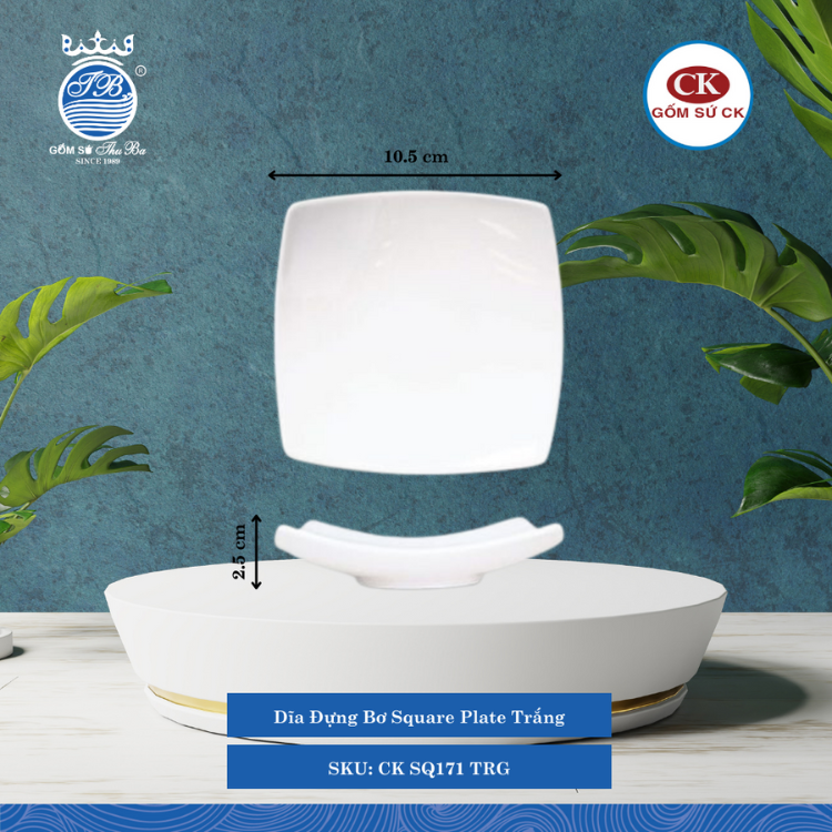 Dĩa Đựng Bơ Trắng 000F Dài: 10.3cm Rộng: 10.3cm Cao: 2.5cm CK Sứ CK SQ171 TRG