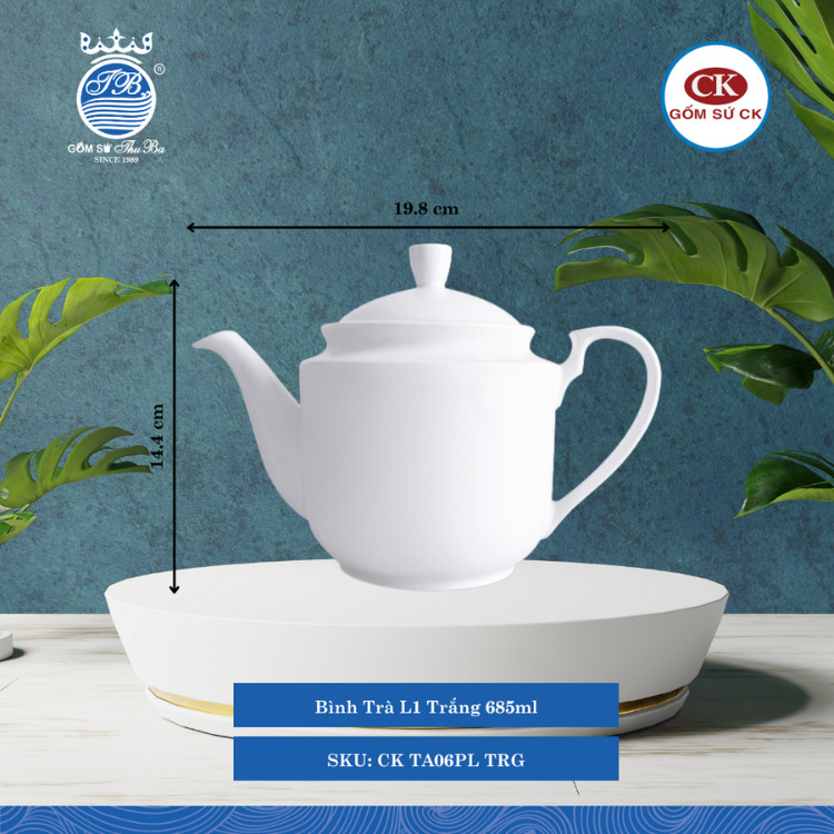 Bình Trà TA06PL, TA06PL-1, TA16PL Trắng (Nhiều Size) CK Sứ
