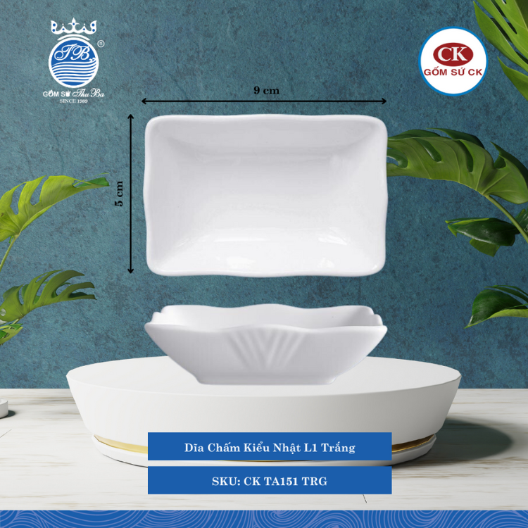 Dĩa Chấm Kiểu Nhật Trắng TRG Dài: 8.8cm Rộng: 5.5cm Cao: 2.4cm CK Sứ CK TA151 TRG