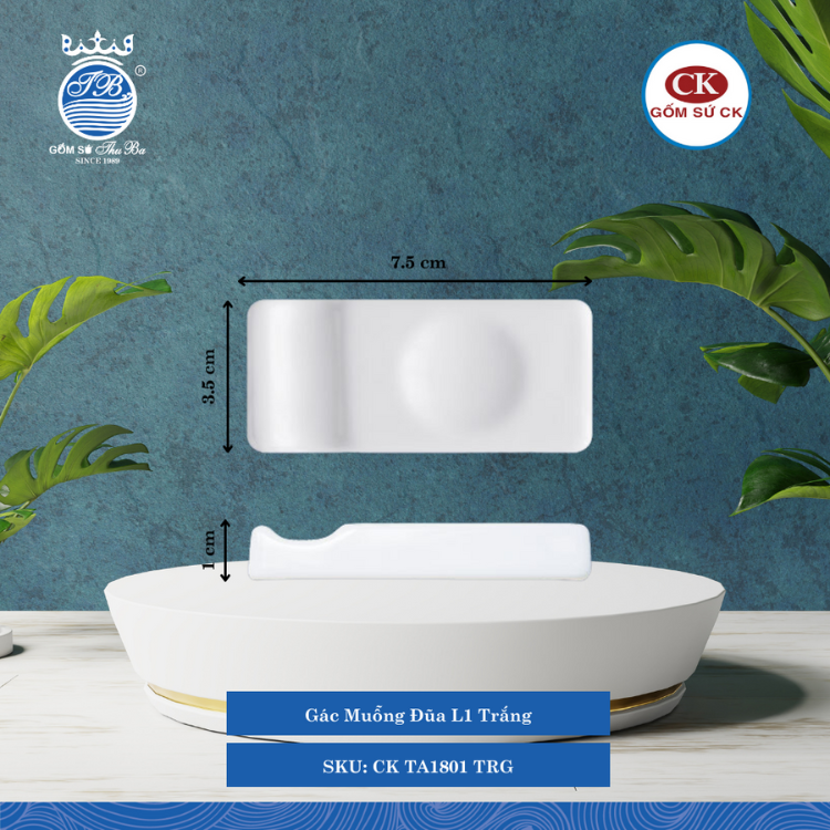 Gác Muỗng Đũa Trắng TRG Dài: 7.5cm Rộng: 3.5cm Cao: 1cm CK Sứ CK TA1801 TRG