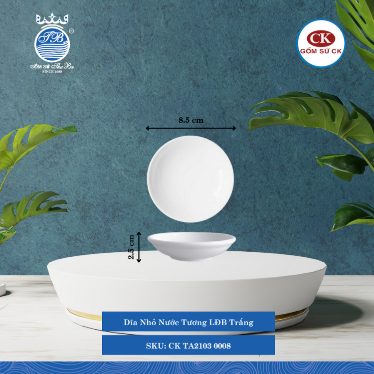Dĩa Nhỏ Nước Tương LĐB 0008 - Trắng Ø: 8.5cm 60ml Cao: 2.5cm CK Sứ CK TA2103 0008