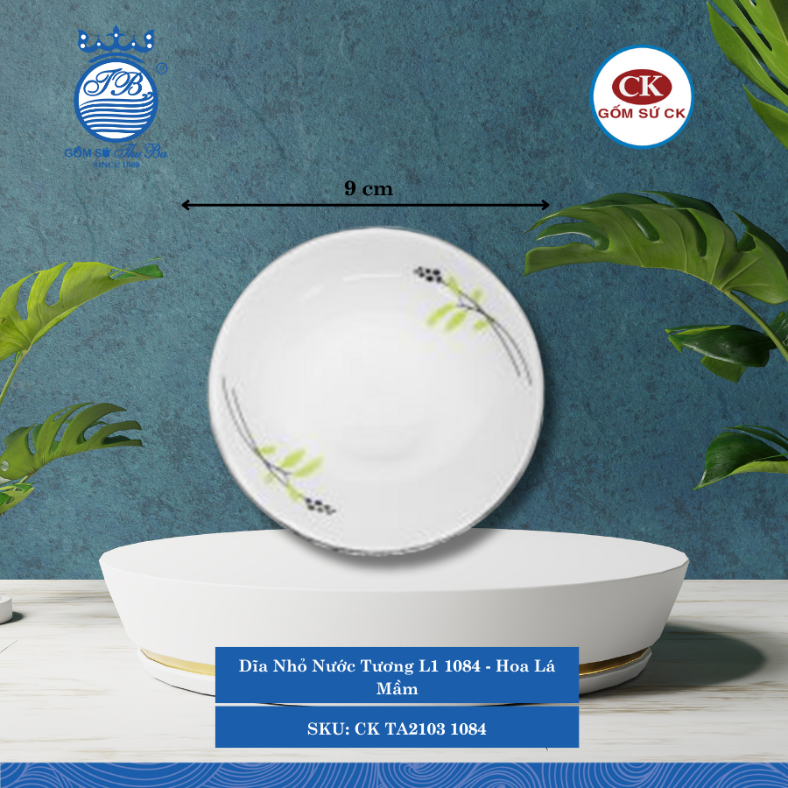 Dĩa Nhỏ Nước Tương Hoa Văn 1084 - Hoa Lá Mầm Ø: 9cm 60ml Cao: 2.5cm CK Sứ CK TA2103 1084