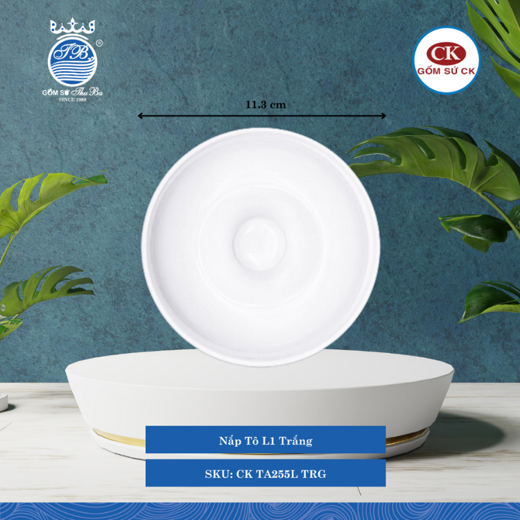 Nắp Tô Trắng TRG Ø: 11.1cm Cao: 3.4cm CK Sứ CK TA255L TRG