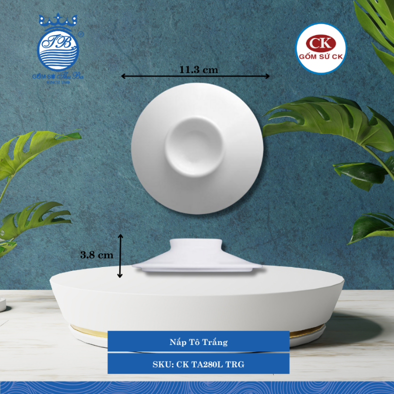 Nắp Tô Trắng TRG Ø: 11.3cm Cao: 3.8cm CK Sứ CK TA280L TRG