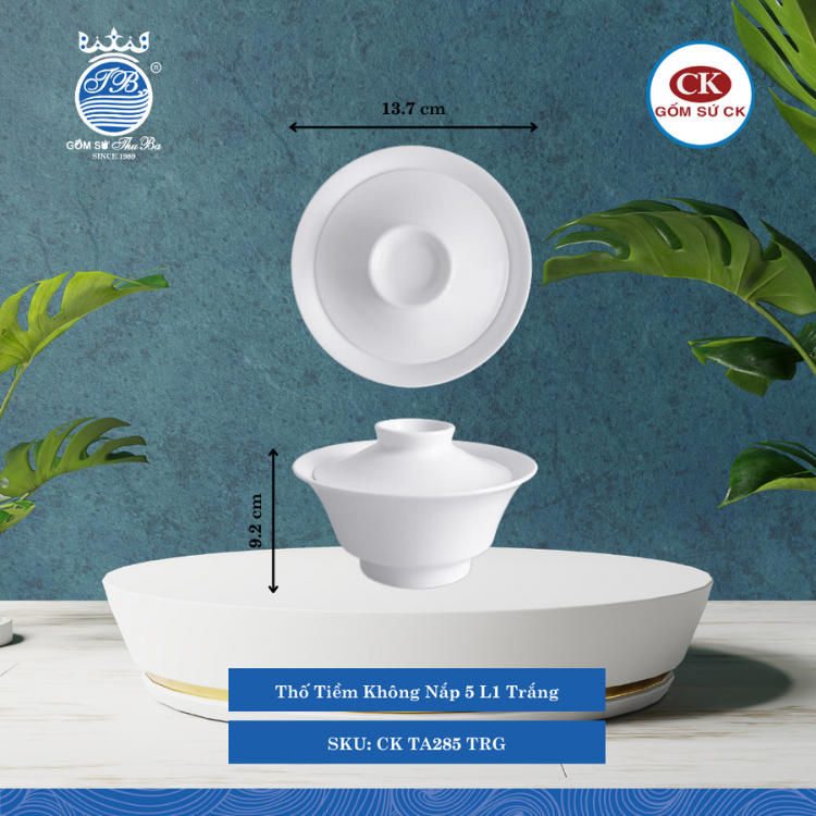Thố Tiềm Không Nắp 5 Trắng TRG Ø: 13.7cm 280ml Cao: 9cm CK Sứ CK TA285 TRG